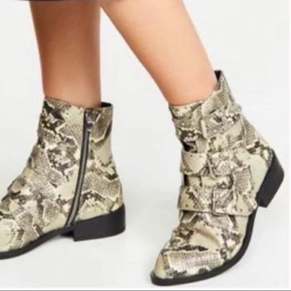 Women’s Steven by Steven Madden Harmon Snake Print Moto Boots 9 US! - Picture 1 of 14